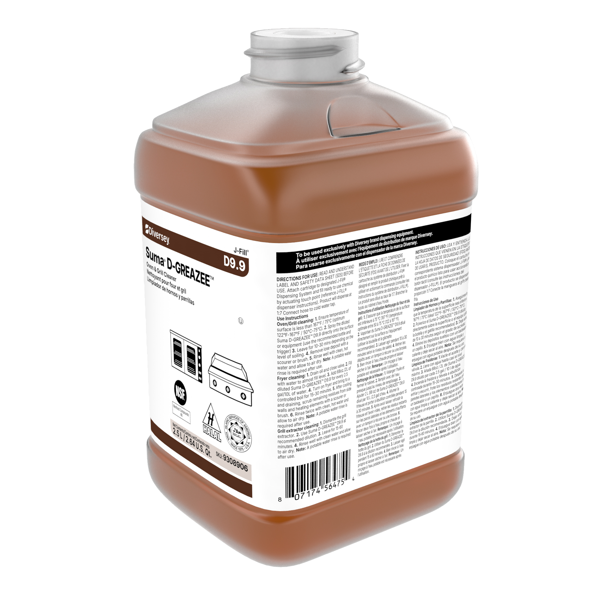 SUMA D-GREAZEE D9.9 2X2.5L CA,US D9.9, 2.5L, J-Fill® / QuattroSelect®, 2/CT - Oven and Grill Cleaner