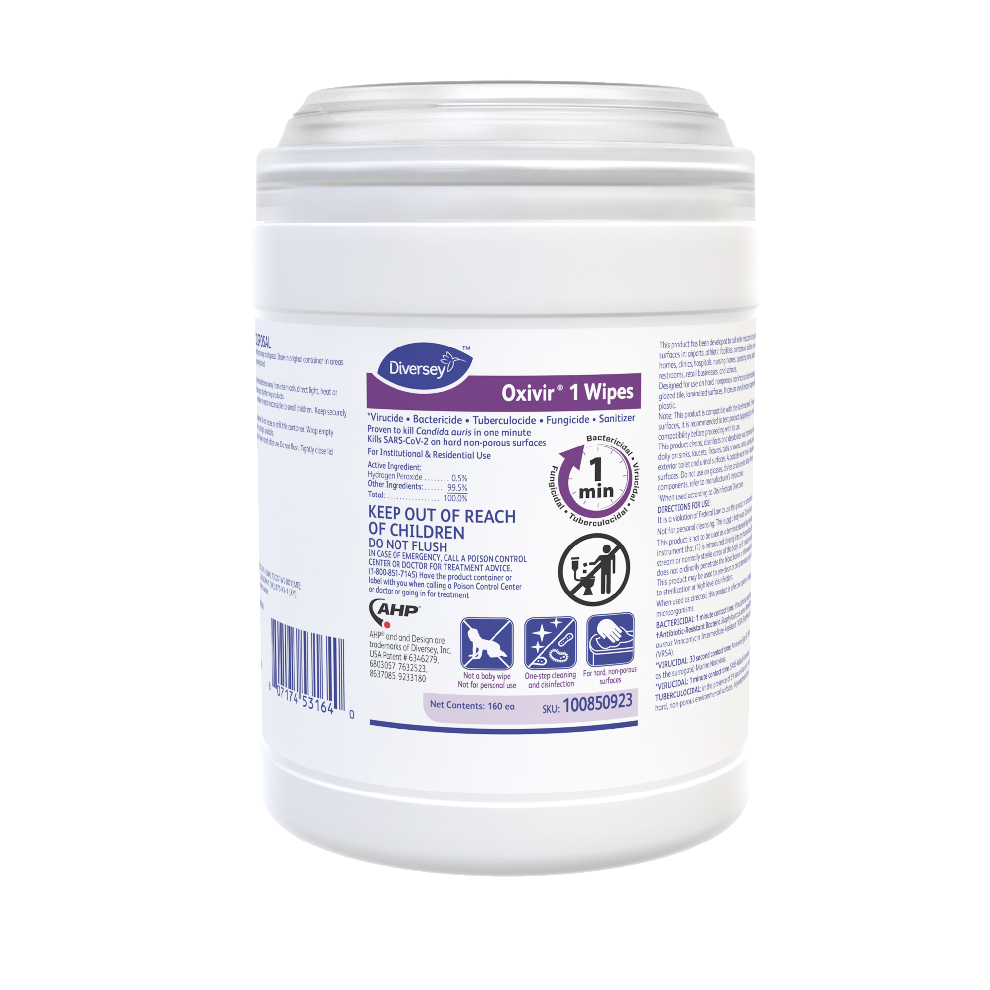 Oxivir® 1 Wipes, 160ea, 12/CT - *Virucidal • Bactericidal • Fungicidal • Tuberculocidal