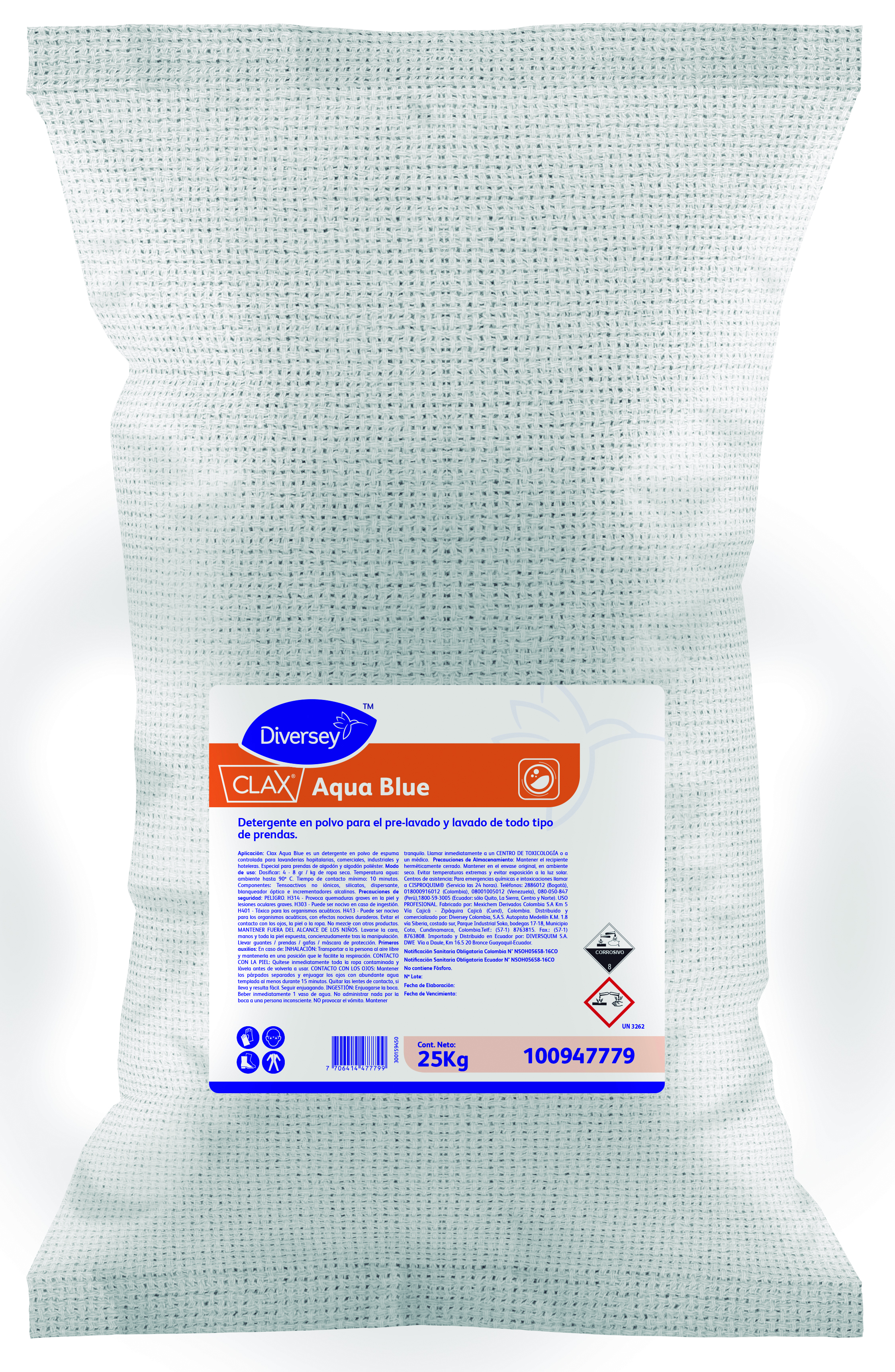 CLAX AQUA BLUE 25kg - Detergente en polvo para pre-lavado y lavado de todo tipo de tejidos