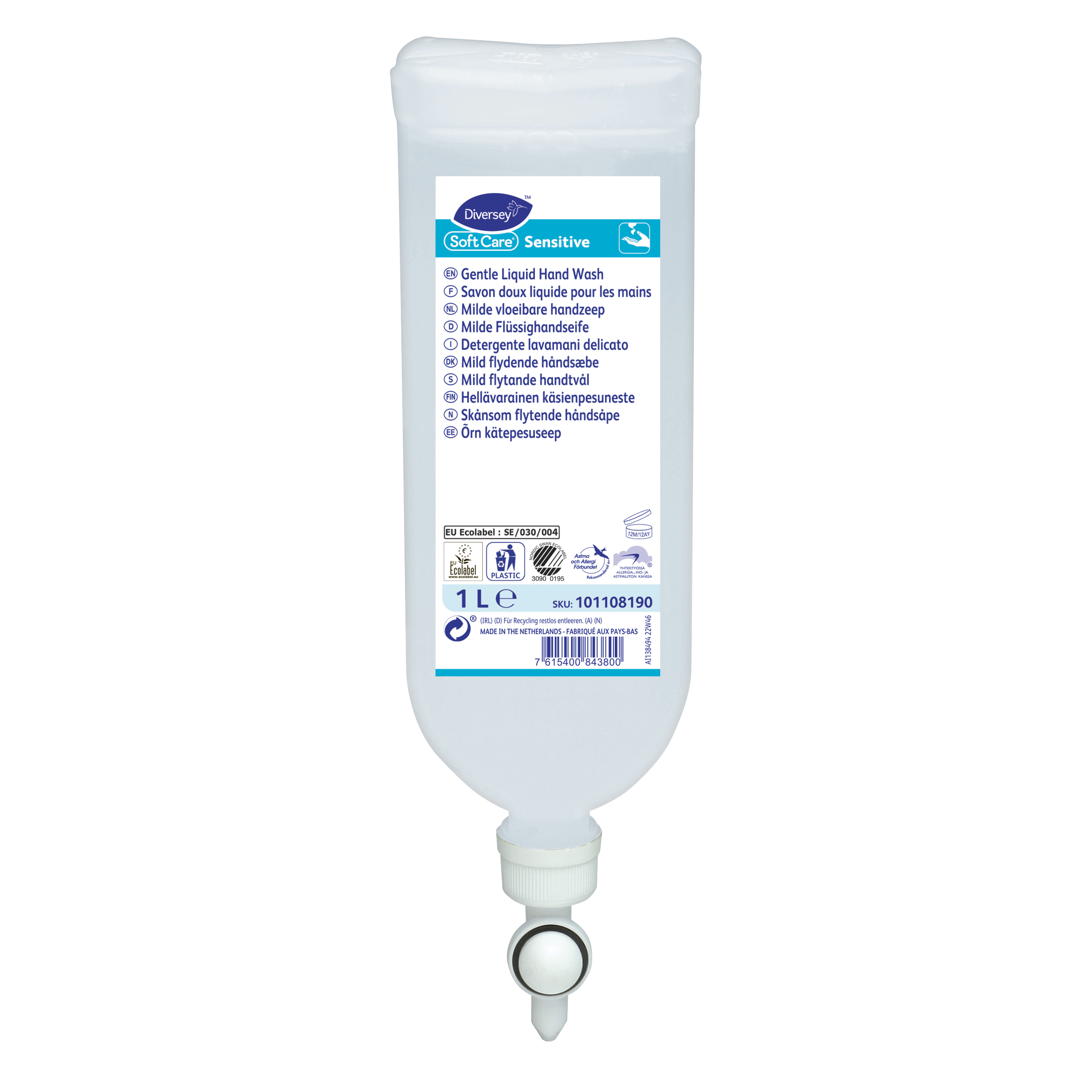 Soft Care Sensitive 6x1L - Miljøsertifisert, mild flytende såpe