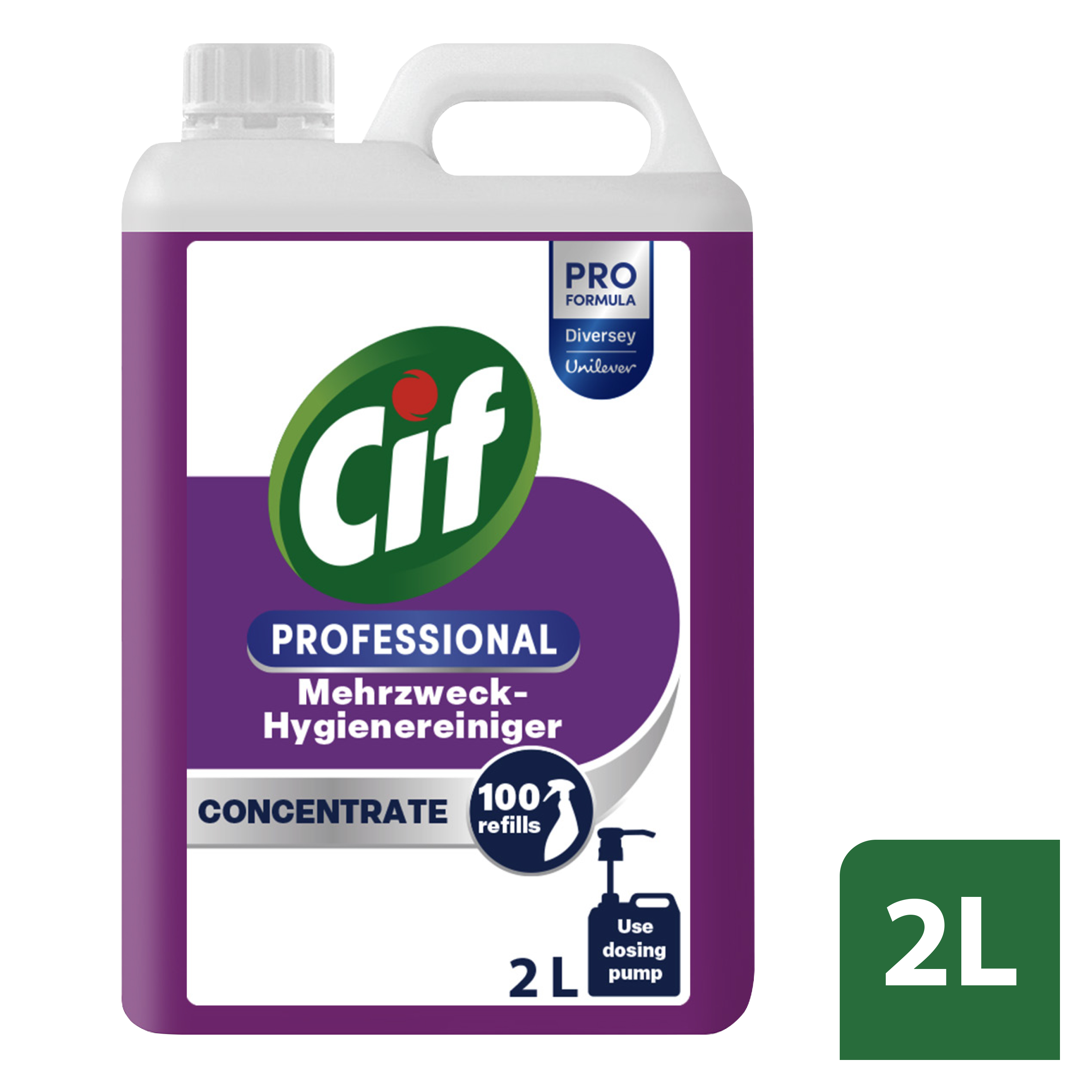 Cif Professional Konzentrierter Mehrzweck-Hygienereiniger 2x2L - Mehrzweck-Hygienereiniger als Konzenrat für die hygienische Fettentfernung