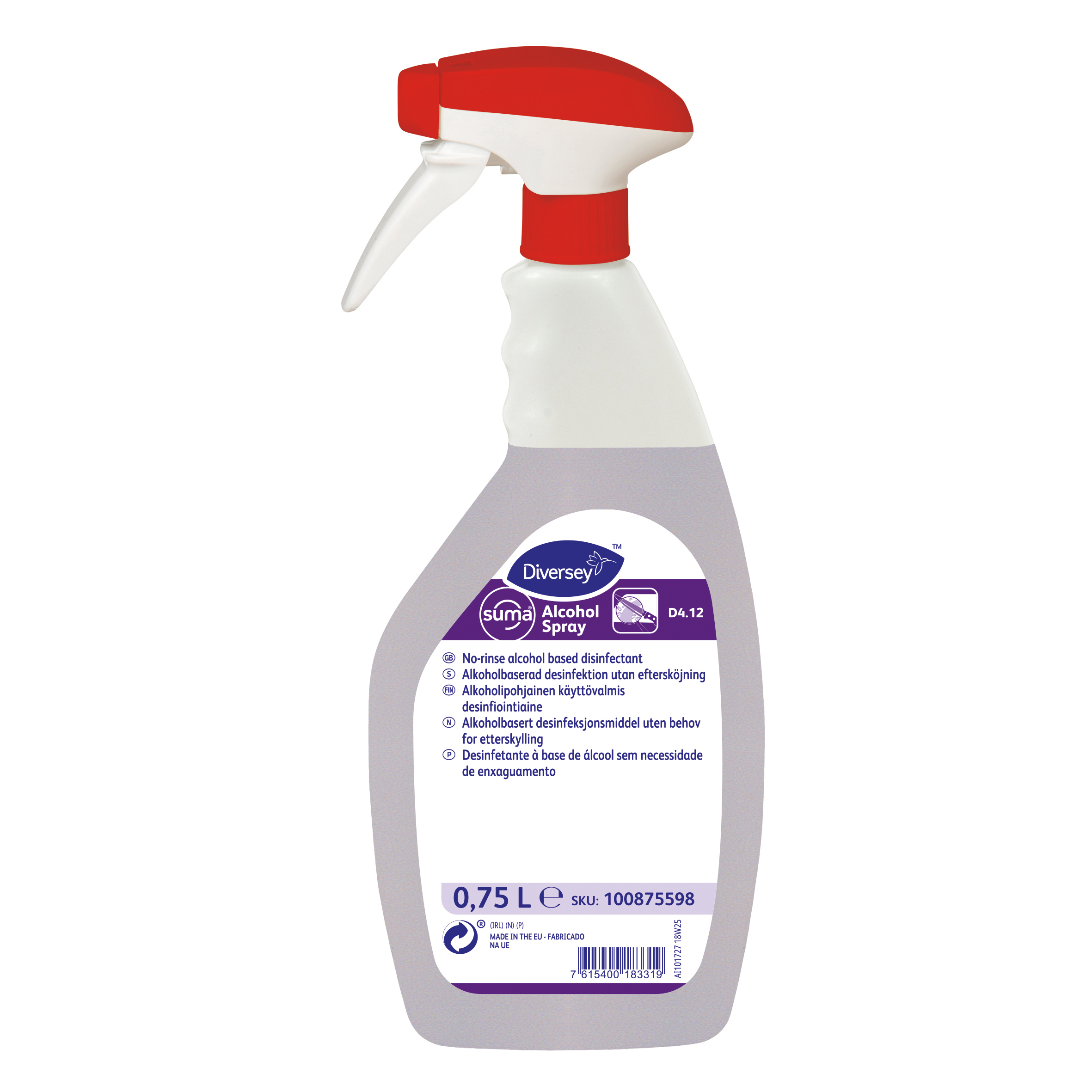 Suma Alcohol Spray D4.12 6x0.75L - Alkoholbasert desinfeksjonsmiddel uten behov for etterskylling