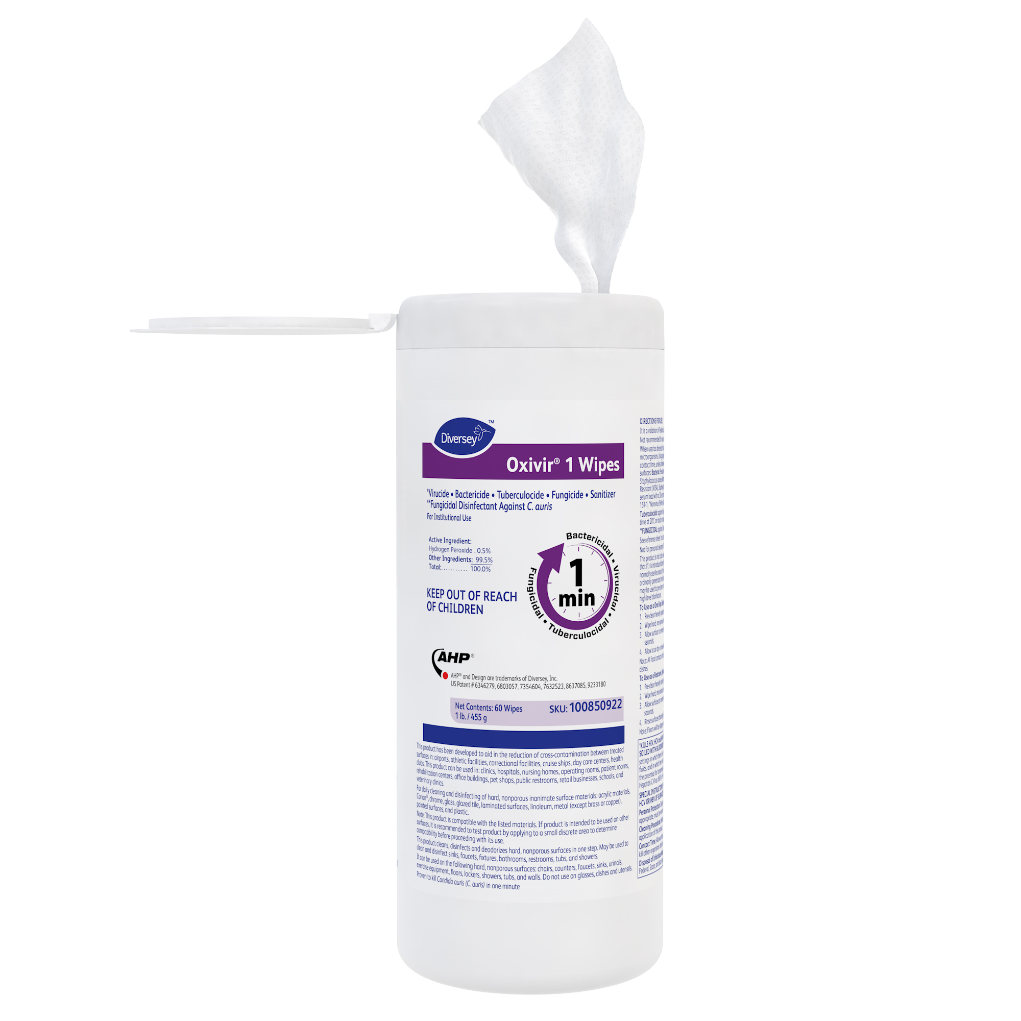 Oxivir® 1 Wipes, 60ea, 12/CT - *Virucide • Bactericide • Tuberculocide • Fungicide • Sanitizer **Fungicidal Disinfectant Against C.