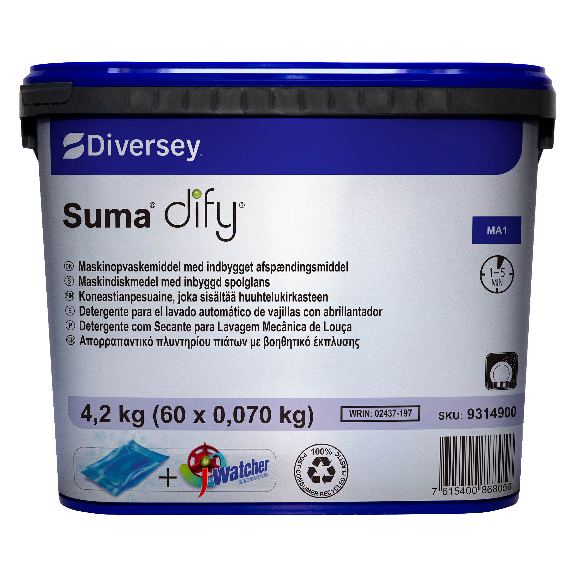 Suma DIFY MA1 60x4.2kg - Detergente em saquetas solúveis com secante para lavagem automática de louça