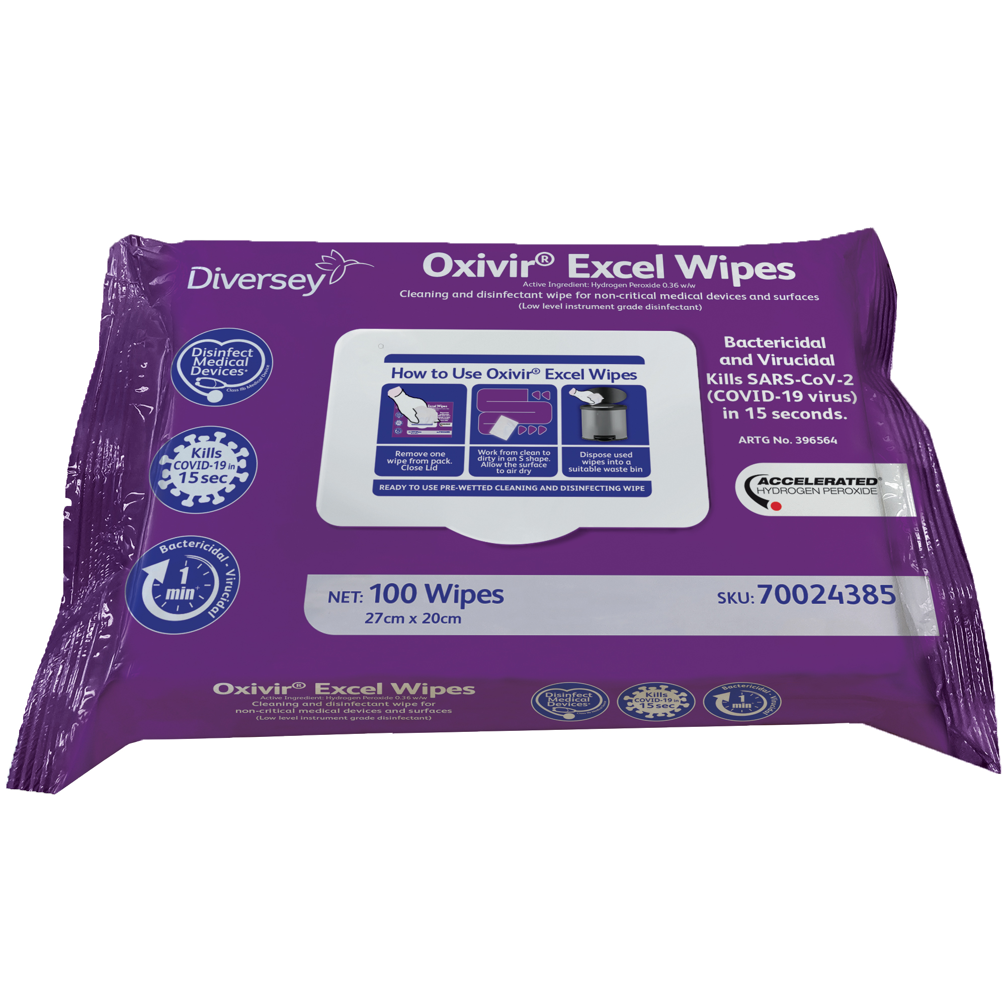 Oxivir Excel Wipes 24x100pc - Cleaning and disinfectant wipe for non-critical medical devices and surfaces (Low level instrument grade disinfectant)