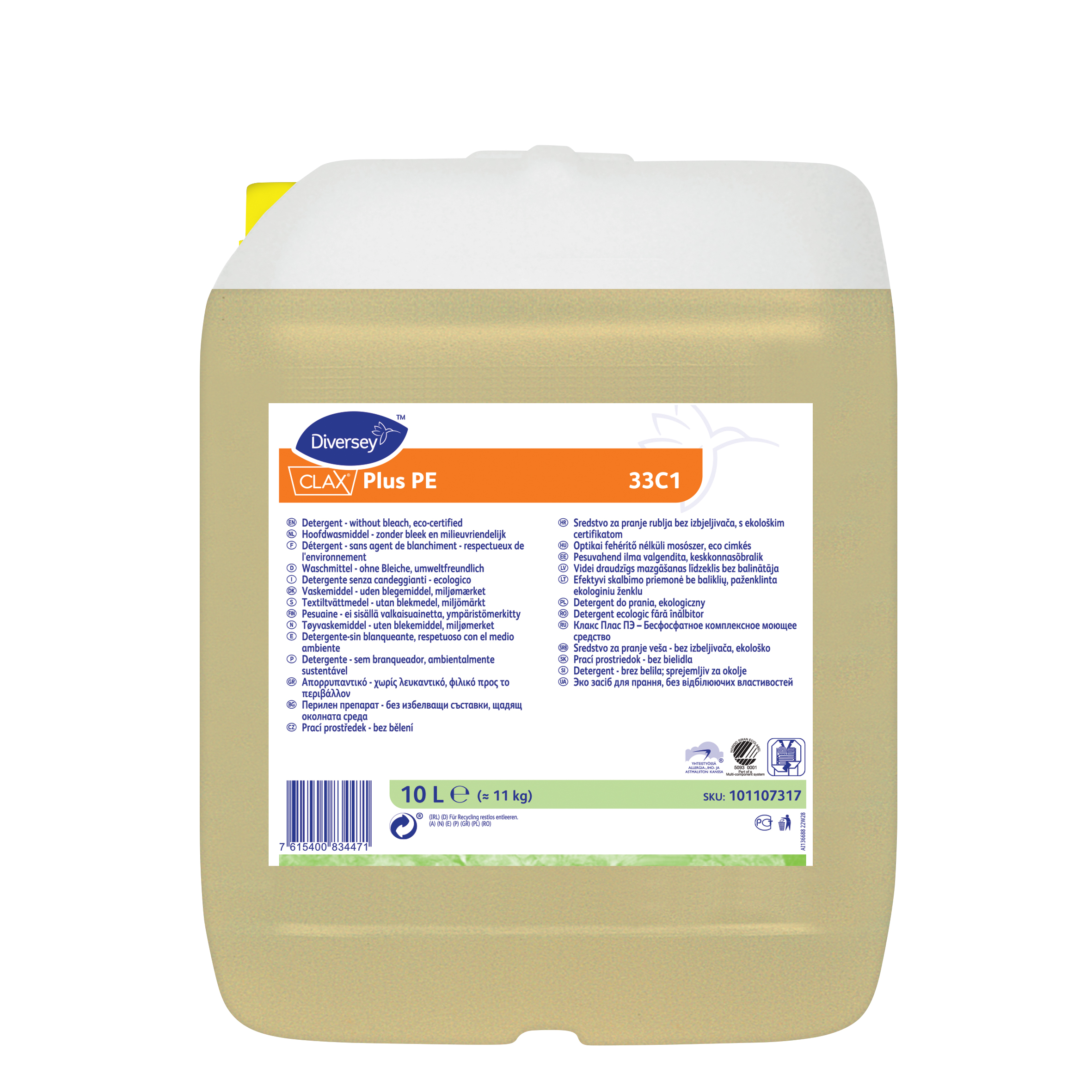 Clax Plus Pur-Eco 33C1 10L - Detergente - sem branqueador - certificação ecológica
