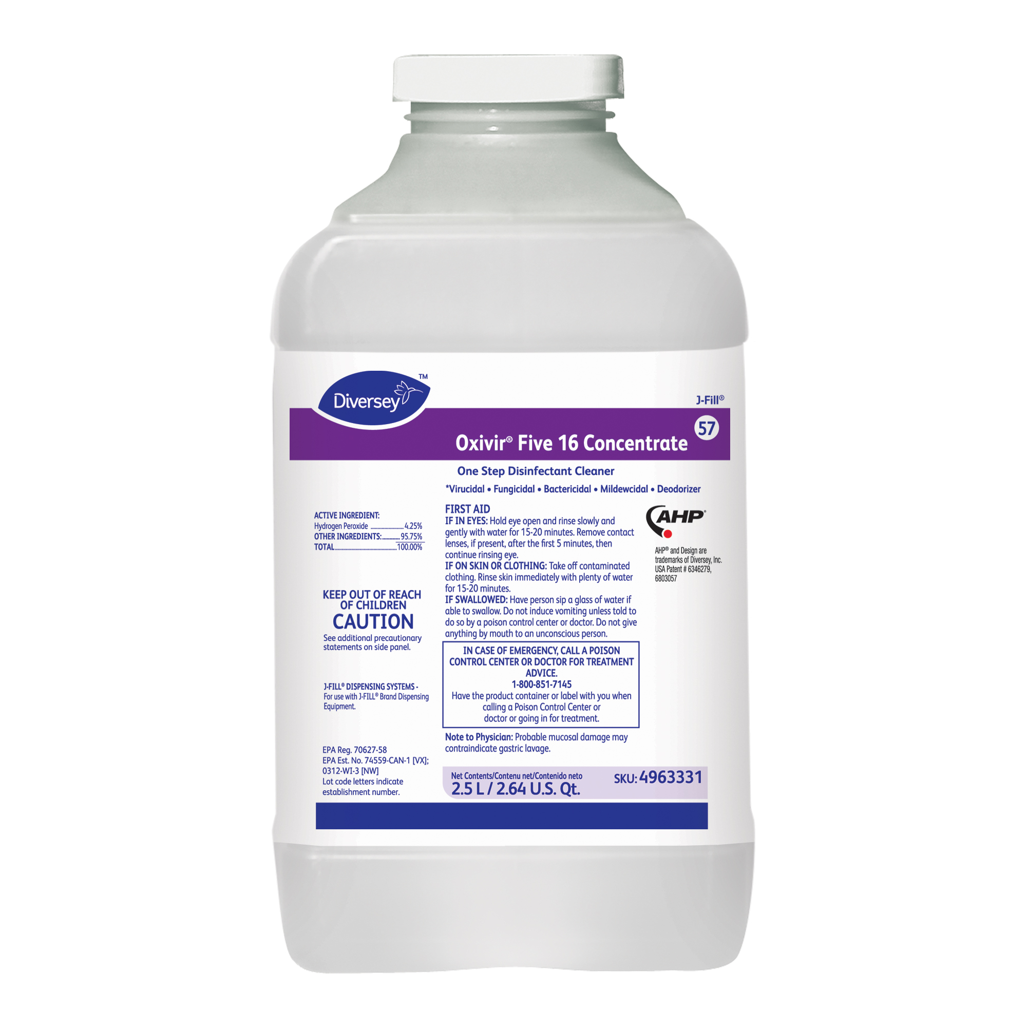 Oxivir® Five 16 Concentrate, 2.5L, J-Fill® / QuattroSelect®, 2/CT - ONE STEP DISINFECTANT CLEANER