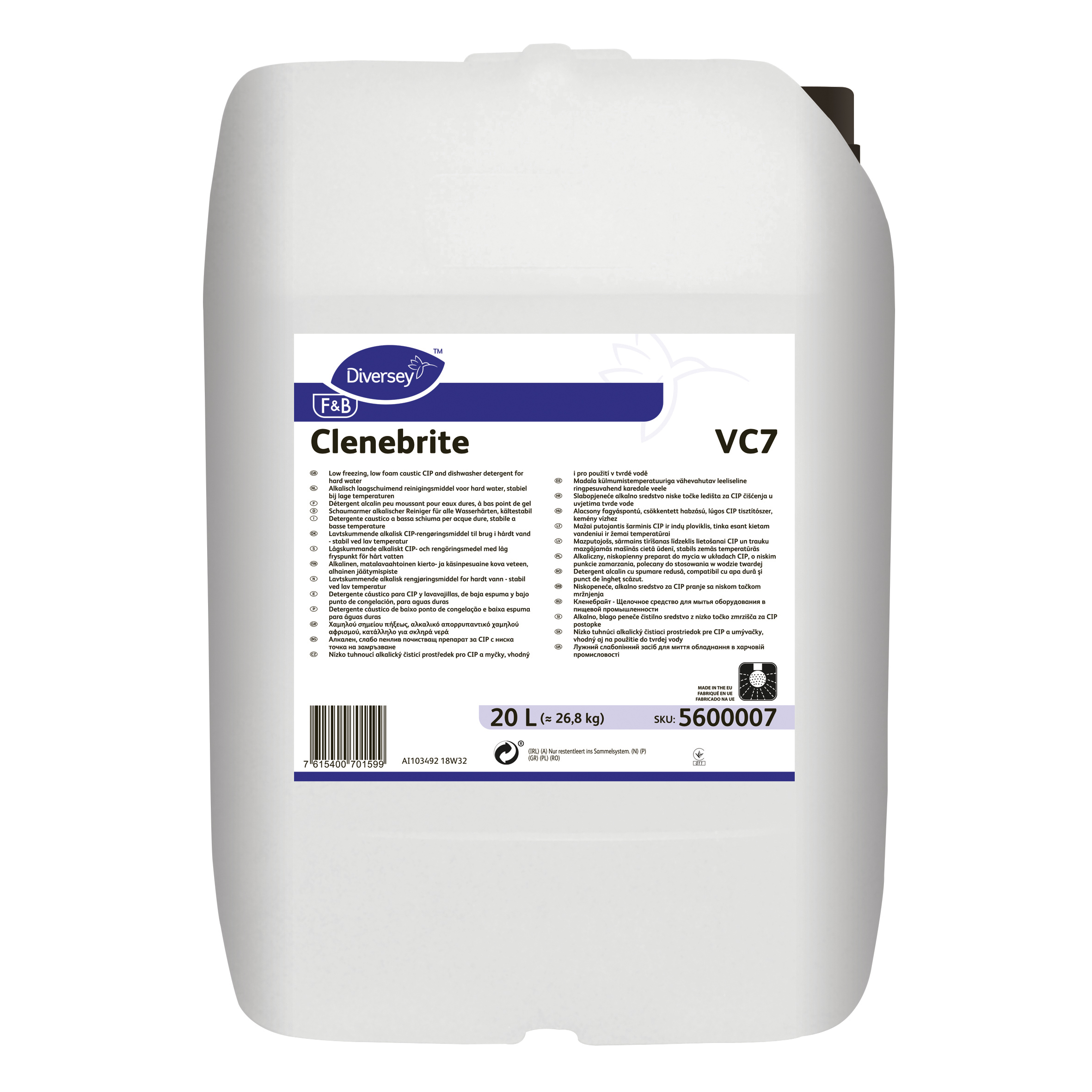 Clenebrite VC7 20L - Schaumarmer alkalischer Reiniger für alle Wasserhärten, kältestabil