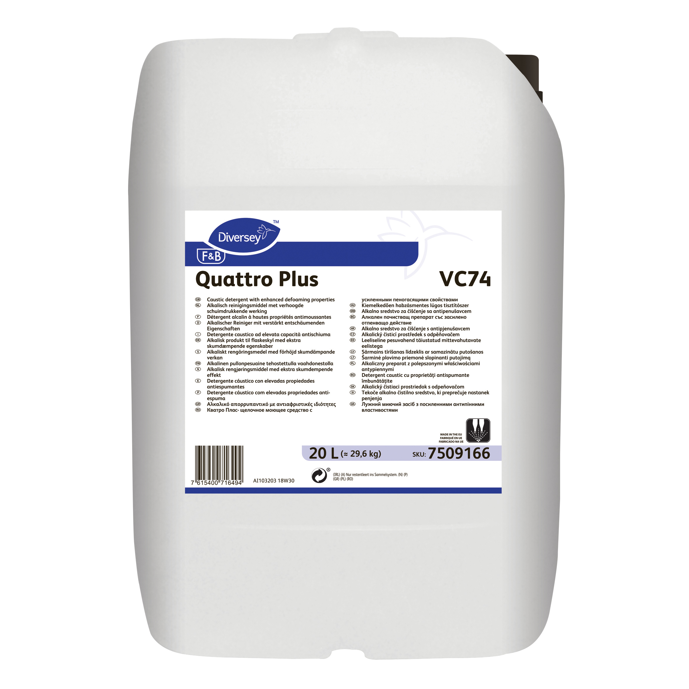 Quattro Plus VC74 20L - Detergente cáustico com elevadas propriedades anti-espuma