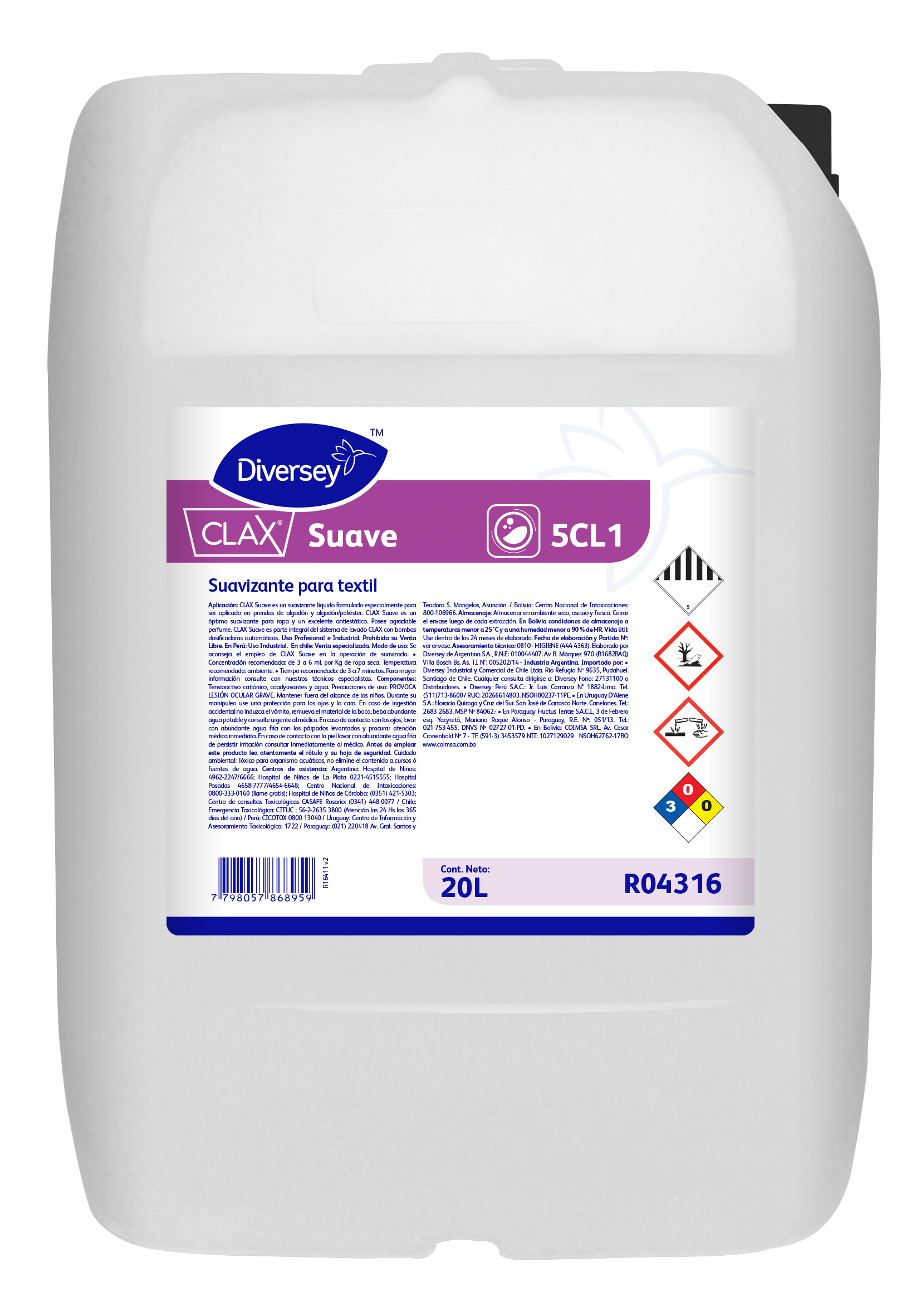 CLAX SUAVE 5CL1 20L - SUAVIZANTE PARA TEXTIL