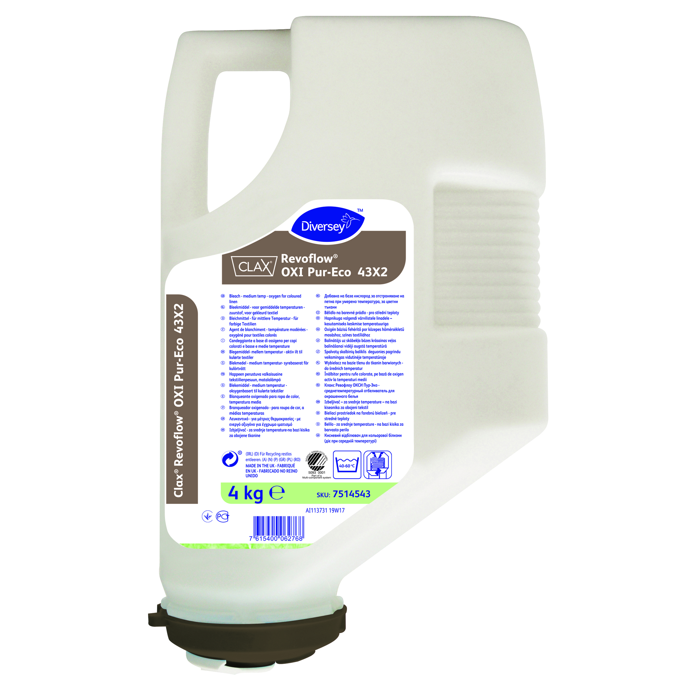 Clax Revoflow OXI Pur-Eco 43X3 3x4kg - Blegemiddel til farvede tekstiler - Svanemærket