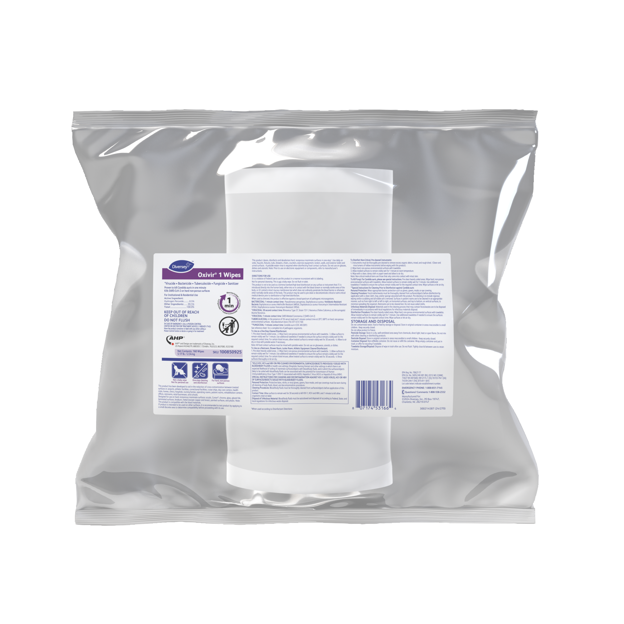Oxivir® 1 Wipes, 160ea, 4/CT - *Virucidal • Bactericidal • Fungicidal • Tuberculocidal
