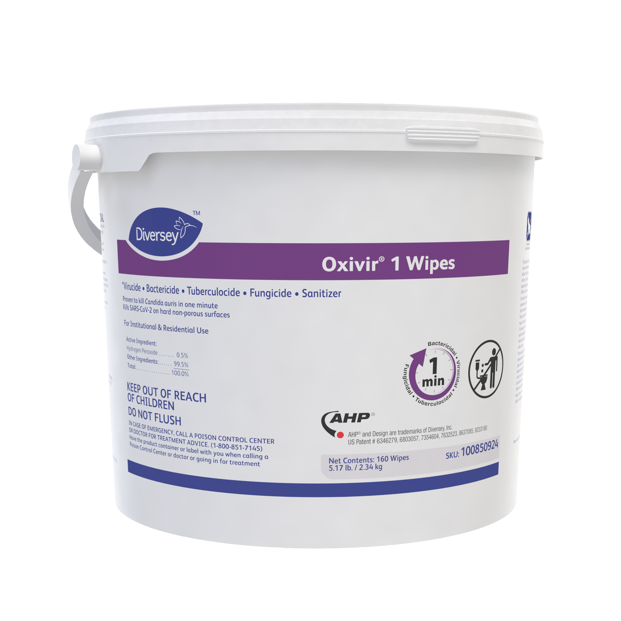 Oxivir® 1 Wipes, 160ea, 4/CT - *Virucide • Bactericide • Tuberculocide • Fungicide • Sanitizer**Fungicidal Disinfectant Against C