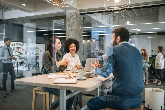 Group of business people talking while having meeting in the office.