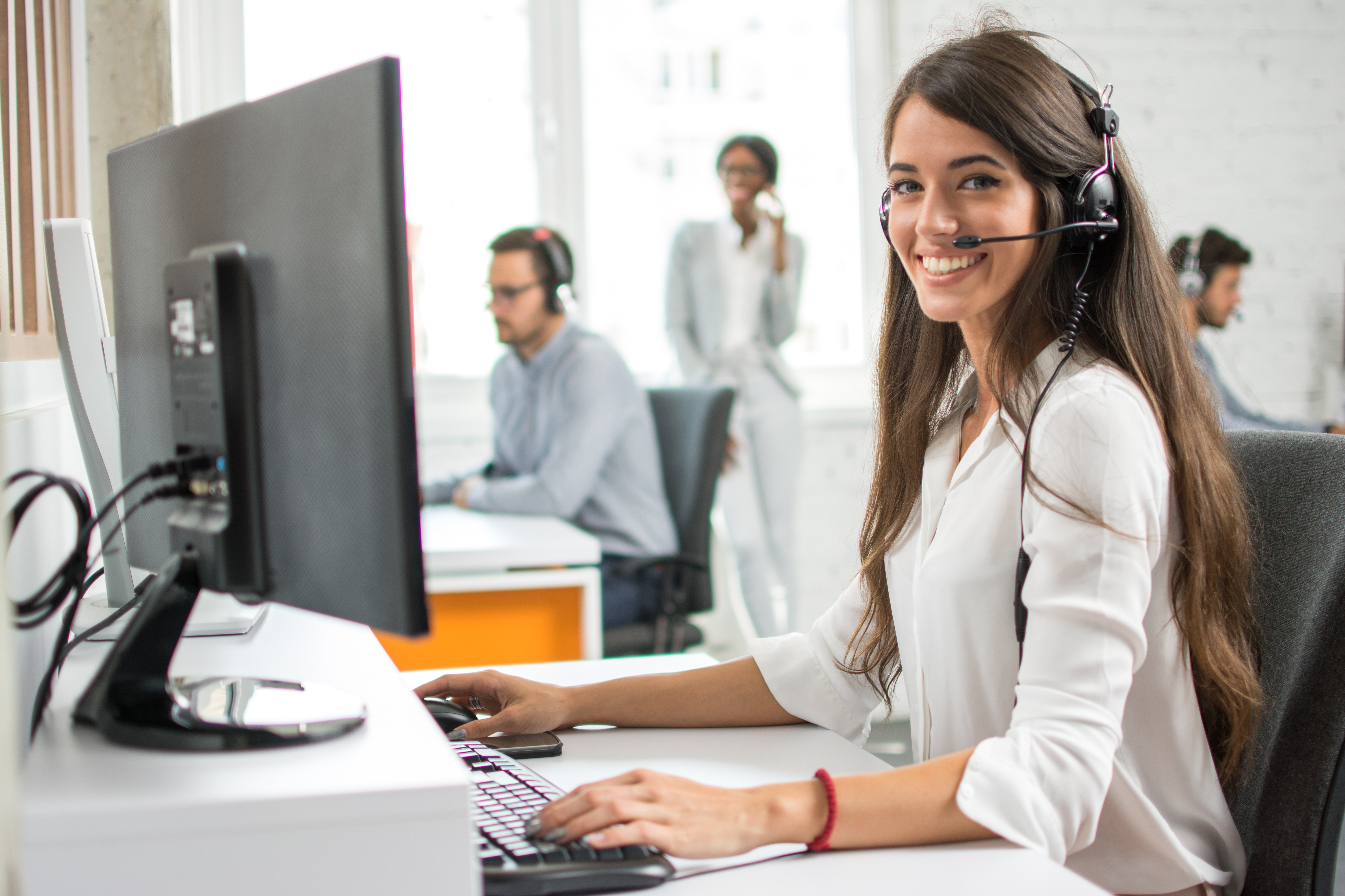 smiling female customer service representative