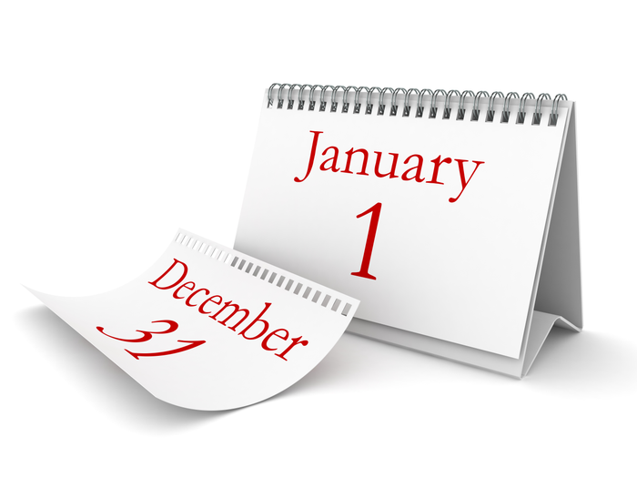 New Year Calendar going from December 31 to January 1
