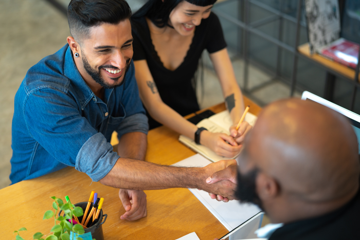 Advice and financial review at business meeting