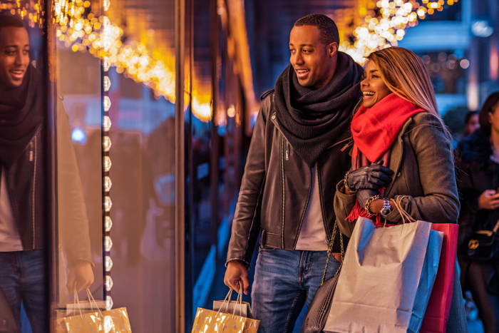 Beautiful Black couple at Christmas Shopping