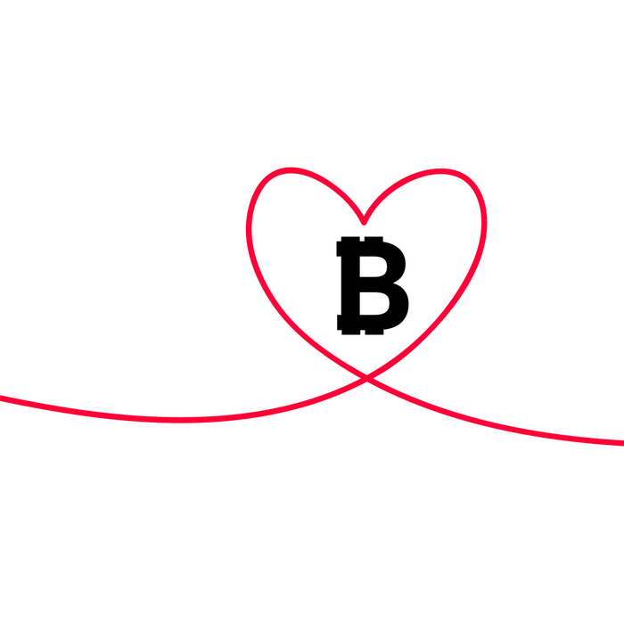 Illustration of a long shadow heart with a bitcoin sign.